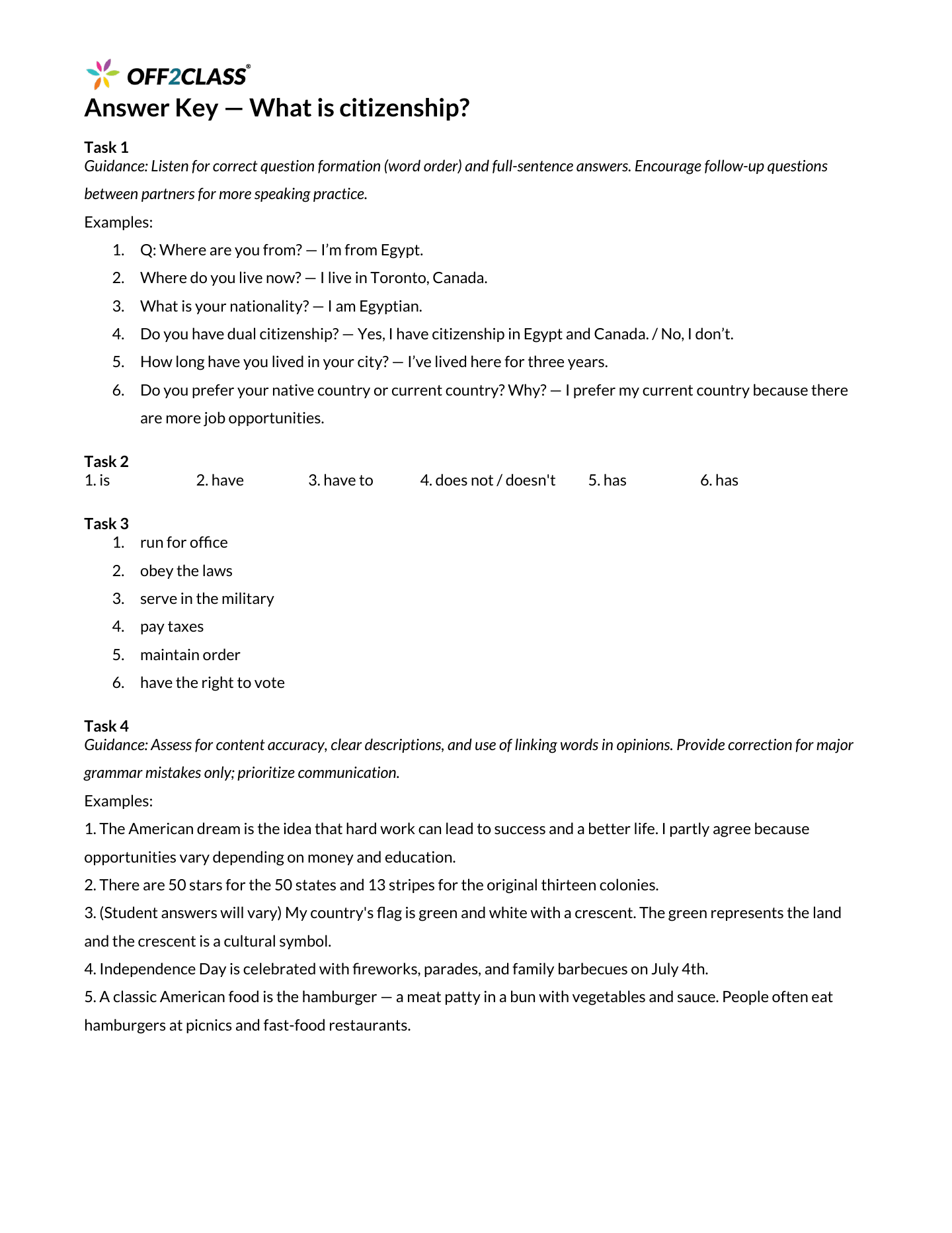 Page 3 of 3 of the What is citizenship? student handout.