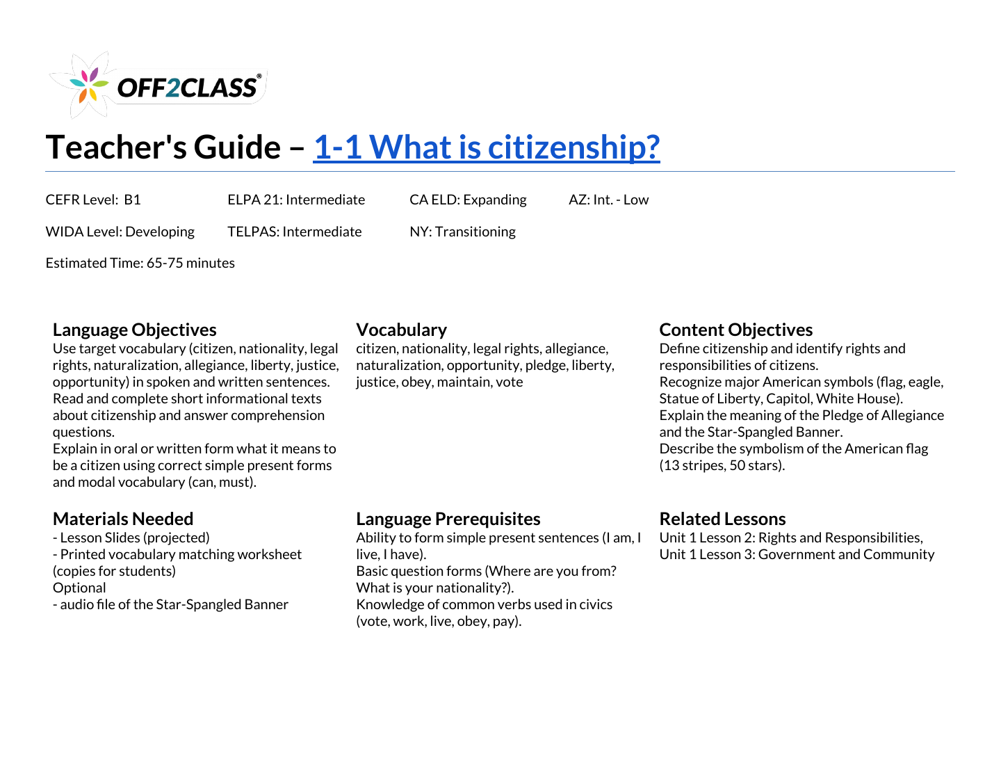 Page 1 of 7 of the What is citizenship? teacher guide.