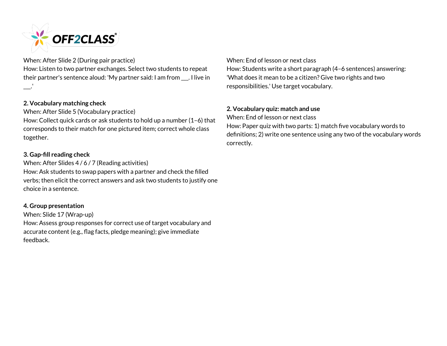 Page 7 of 7 of the What is citizenship? teacher guide.