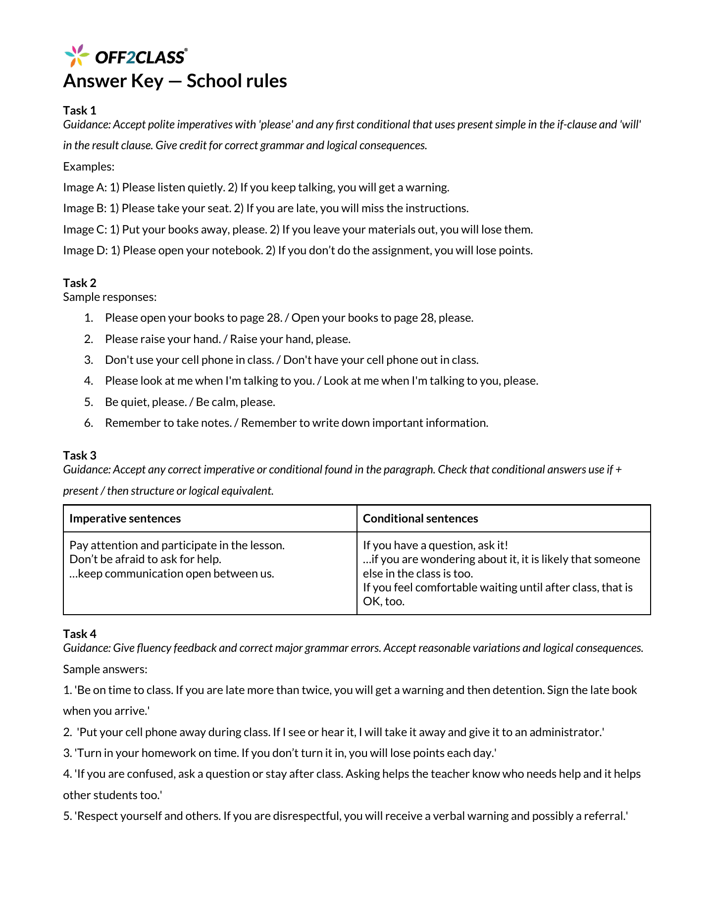 Page 3 of 3 of the School rules student handout.