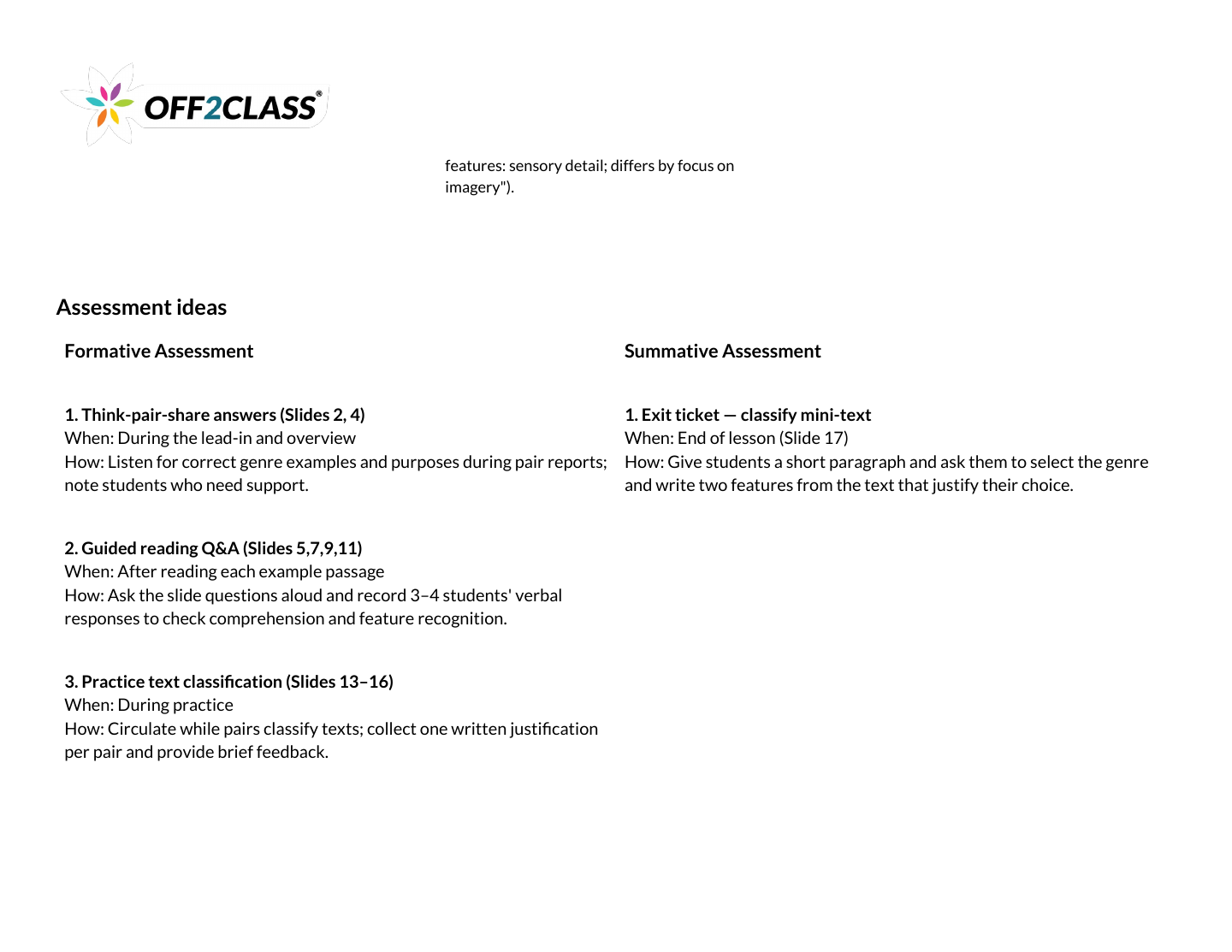 Page 7 of 7 of the Genres of language teacher guide.