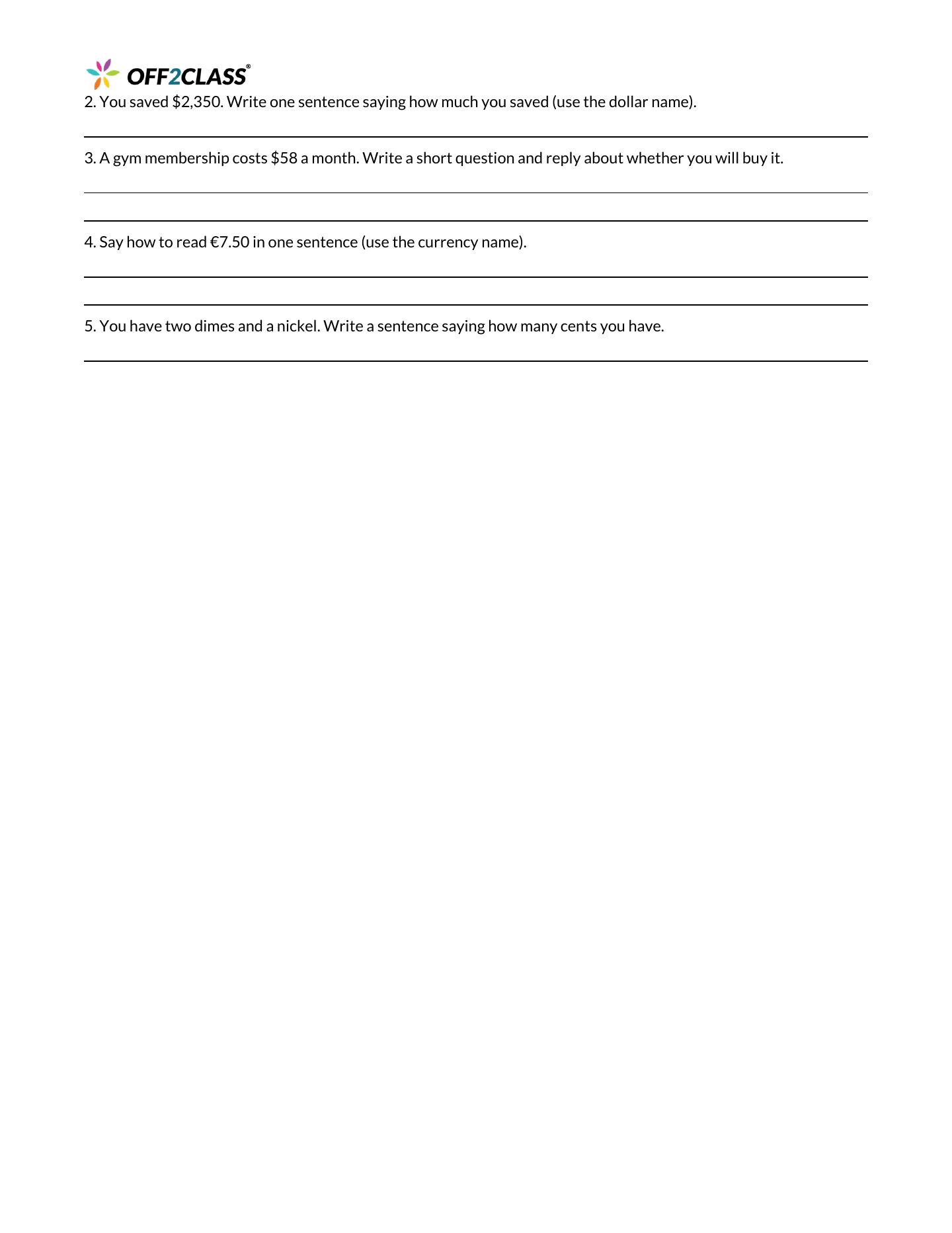 Page 2 of 3 of the Numbers student handout.