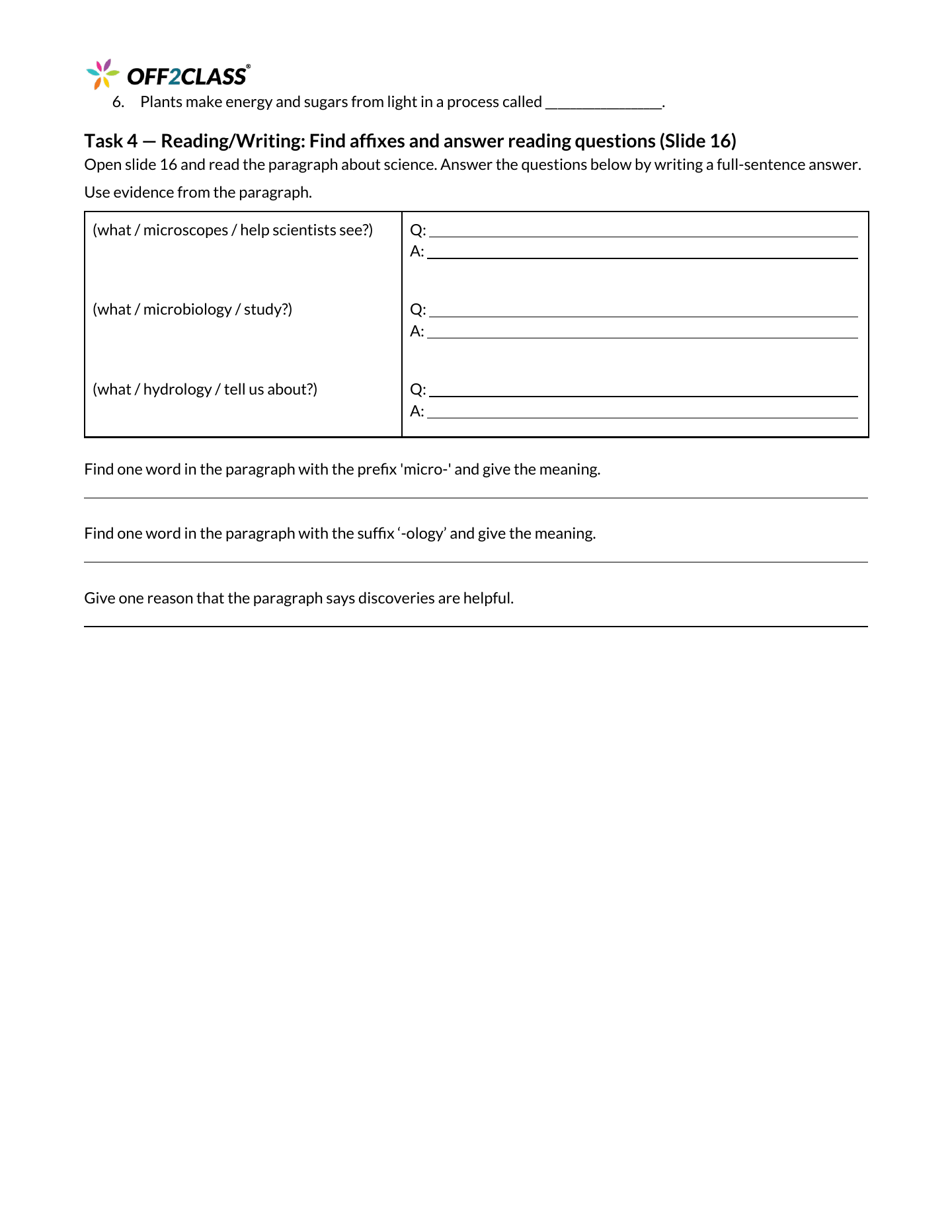 Page 2 of 3 of the General science student handout.