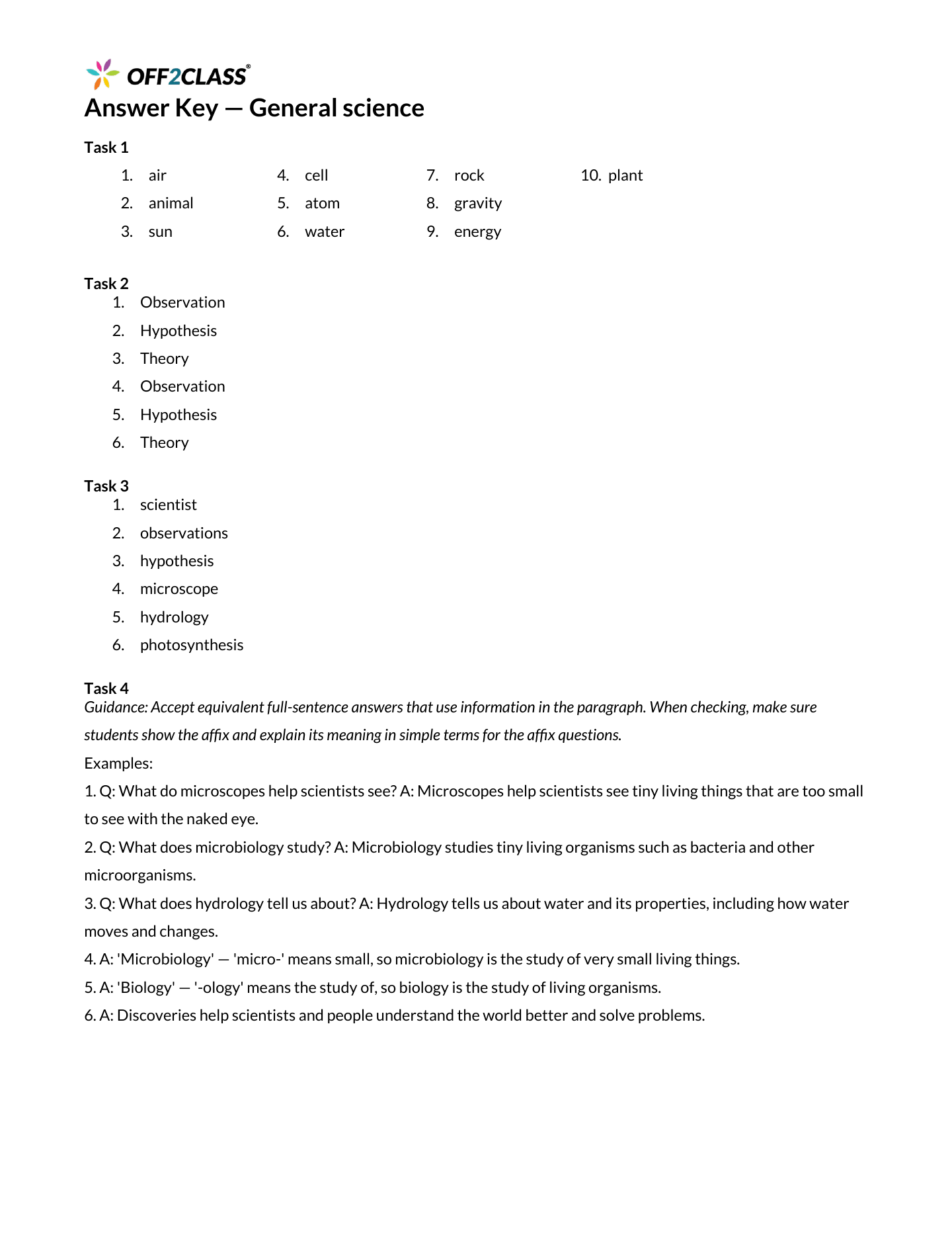 Page 3 of 3 of the General science student handout.