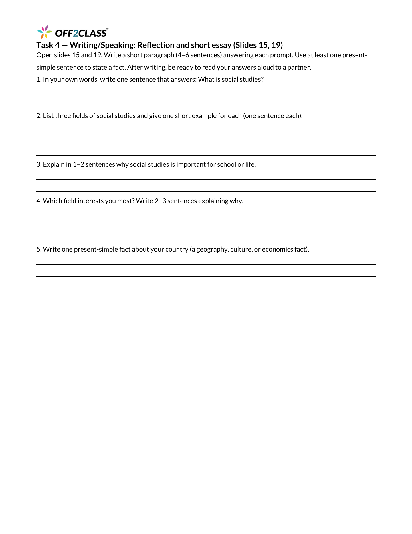 Page 2 of 3 of the What is social studies? student handout.