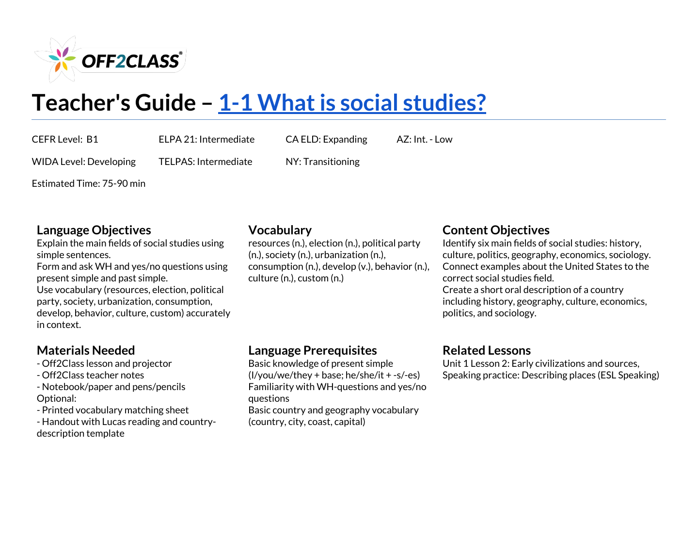 Page 1 of 6 of the What is social studies? teacher guide.