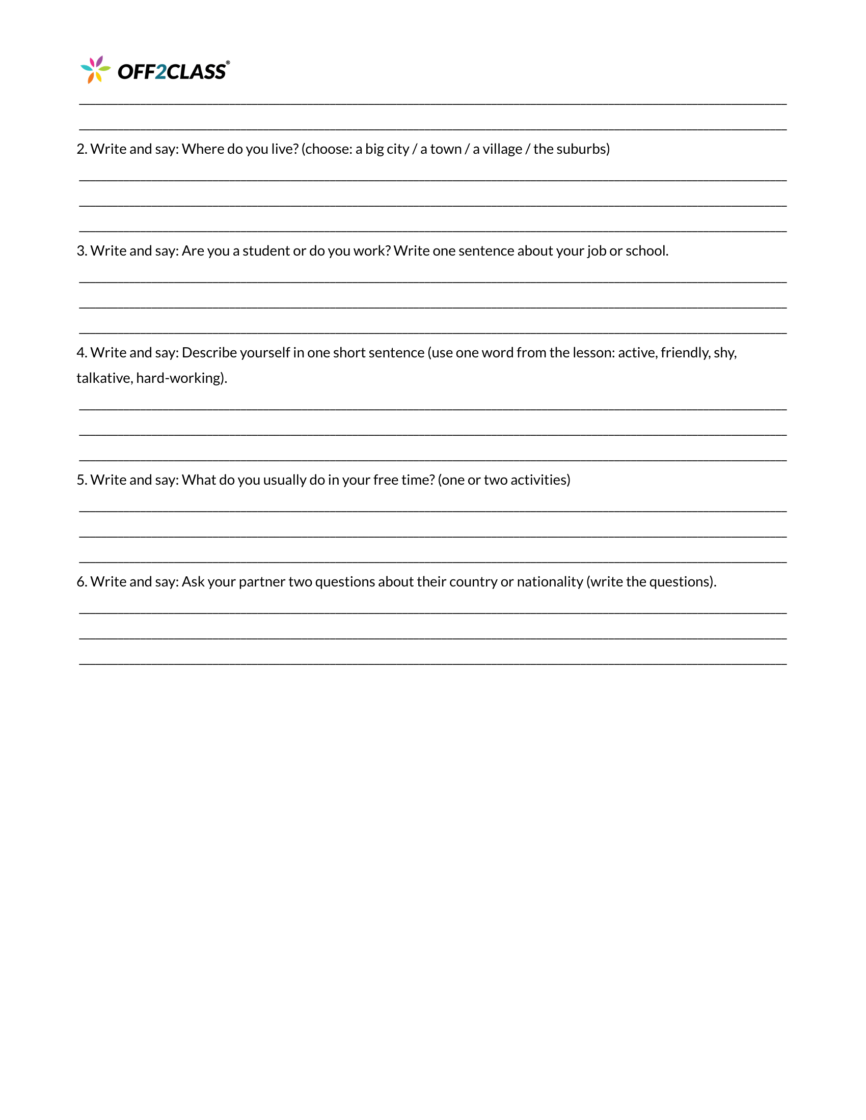 Page 2 of 3 of the All about people Student Handout.