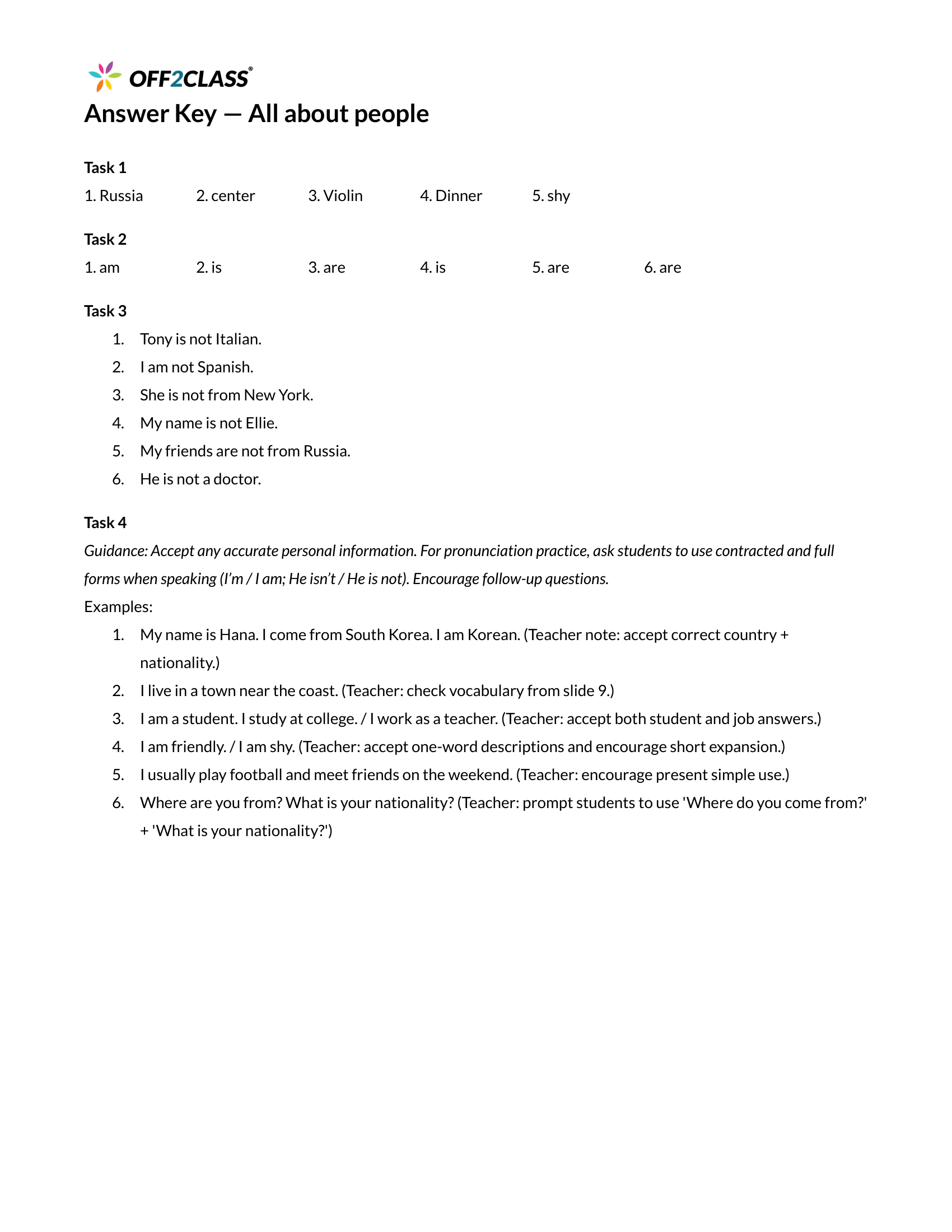 Page 3 of 3 of the All about people Student Handout.
